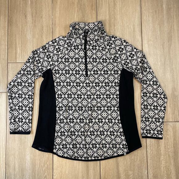 T by Talbots Fair Isle Half Zip Top & Leggings Set Women’s Small Black White - Picture 2 of 16